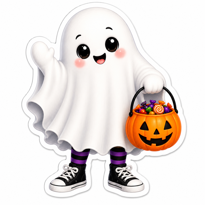 Ghost in Sneakers with Candy Pumpkin, DBJ-W-0073, 14in Sign For Wreath, Wood Wreath Sign