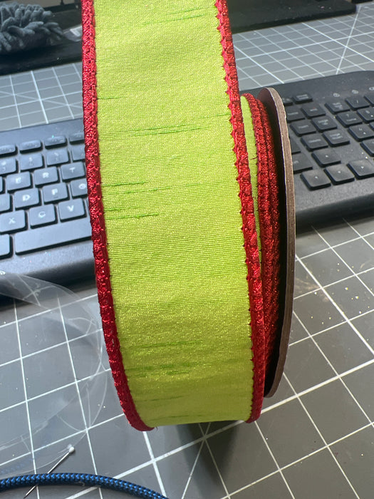 1.5" X 10Yds Slub Dupion Metallic Red Back, Lime Green 05-1958 - DecoExchange®