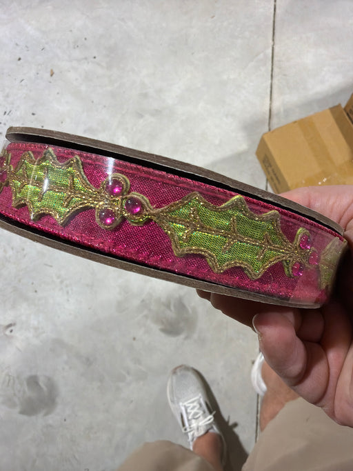 1” x 10yds metallic dupion jewel holly trim, hot pink - DecoExchange®