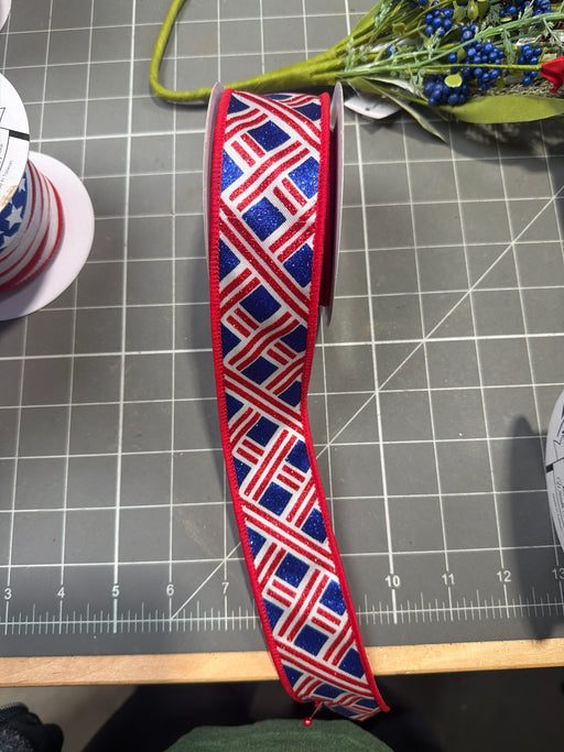 1.5"X10Yd Woven Stripes White/Red/Royal Blue LS3149A1 - DecoExchange®