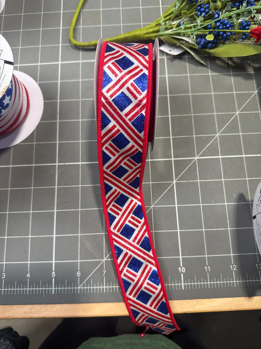 1.5"X10Yd Woven Stripes White/Red/Royal Blue LS3149A1 - DecoExchange
