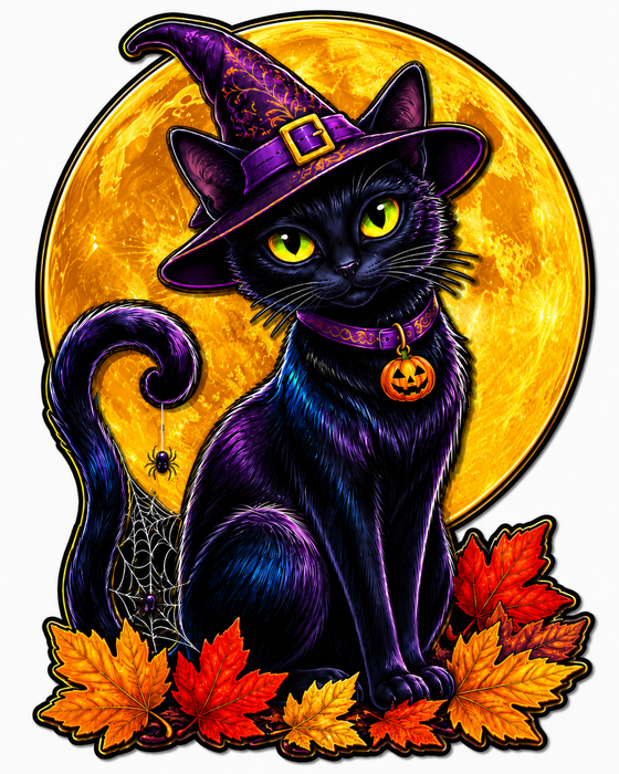 Cat Under Full Moon, PS-W-0031, 12in Sign For Wreath, Wood Wreath Sign