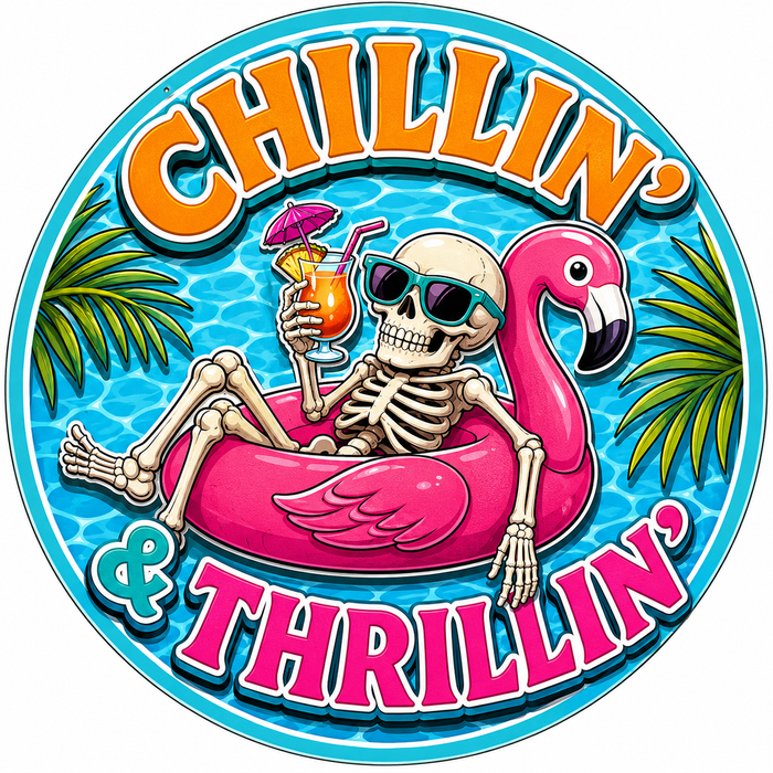 Chillin and Thrillin Skeleton Round, SCW-W-0001, 10in Sign For Wreath, Wood Wreath Sign