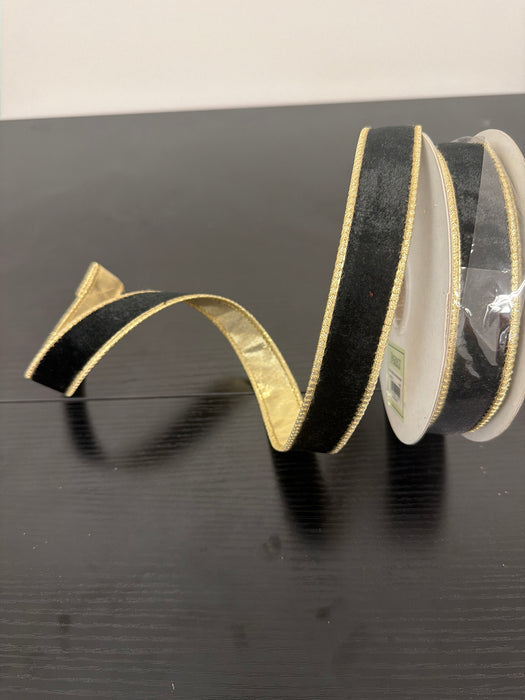 1" x 10 Yard Velvet with Metallic Dupion Backing Ribbon, Black Gold MTX79165-BKGD