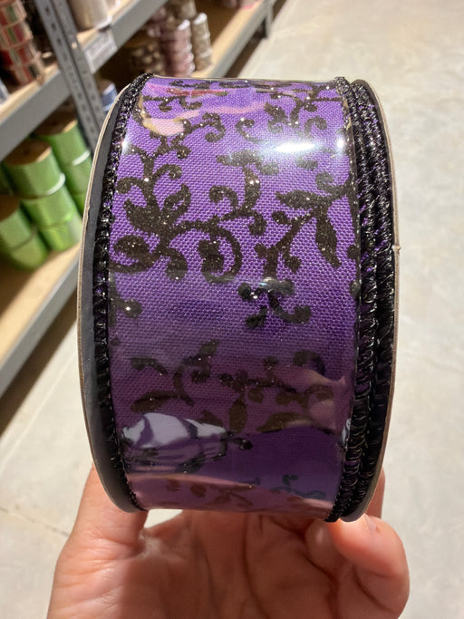1.5"X10Yd Glitter Mini Leaf Vines Purple/Black RGH129223 - DecoExchange®