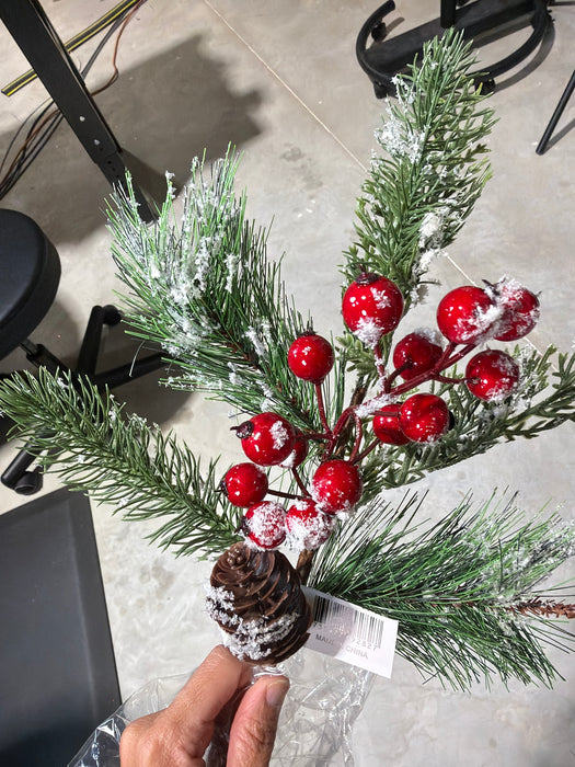 Christmas Cedar & Berry Pick - Snow/Red - 69282