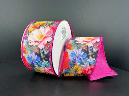 Dbl Sided- Oil Painting Flwrs/Fuch Lin Back, 2.5"X10Y D43610-40-28 - DecoExchange®