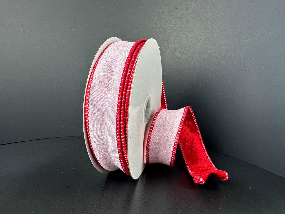Dbl Sided- Pnk Dupioni/Rd Vlvt/Thckr Wire, 1"X10Y D43615-10-03 - DecoExchange®