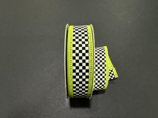 Lime Dupioni/Blk-Wht Chex Back/Thckr Wire, 1"X10Y D46632-10-09 - DecoExchange®