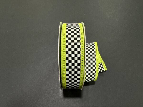 Lime Dupioni/Blk-Wht Chex Back/Thckr Wire, 1"X10Y D46632-10-09 - DecoExchange®