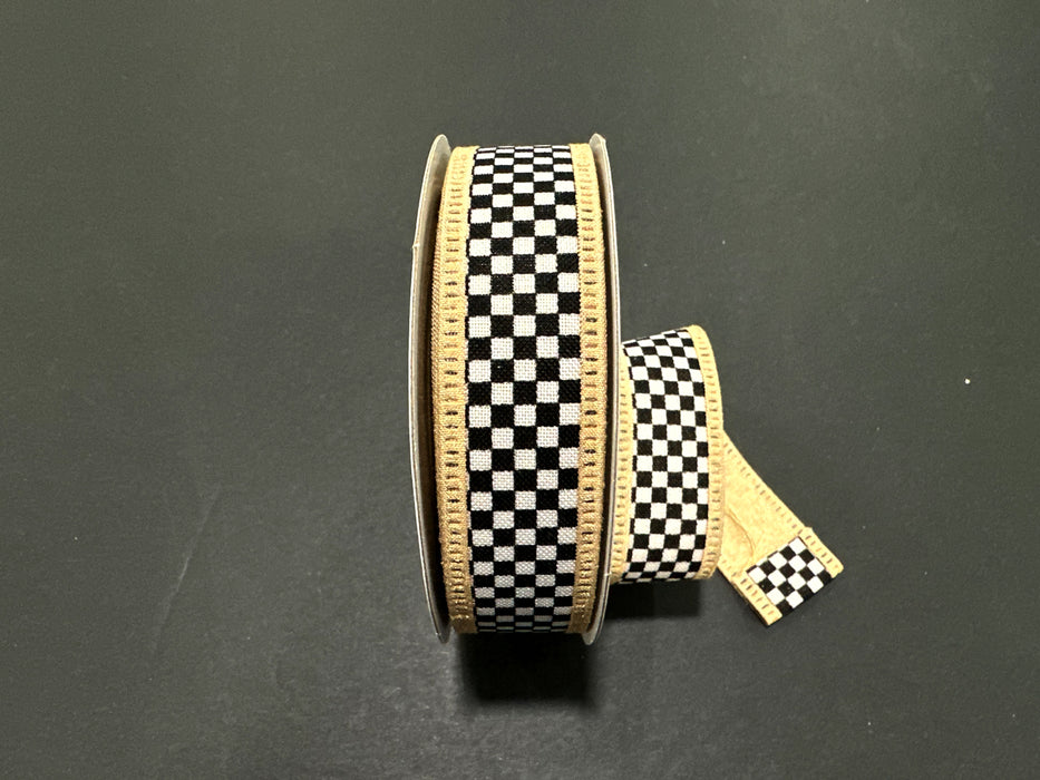 Gld Dupioni/Blk-Wht Chex Back/Thckr Wire, 1"X10Y D46632-10-15