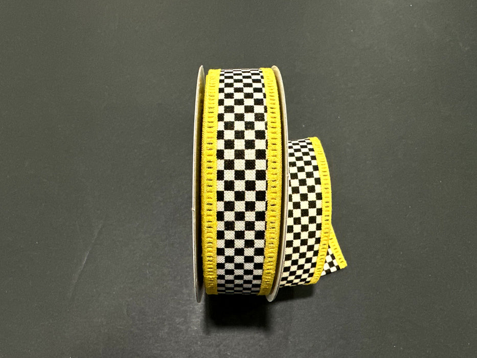 Ylw Dupioni/Blk-Wht Chex Back/Thckr Wire, 1"X10Y D46632-10-22