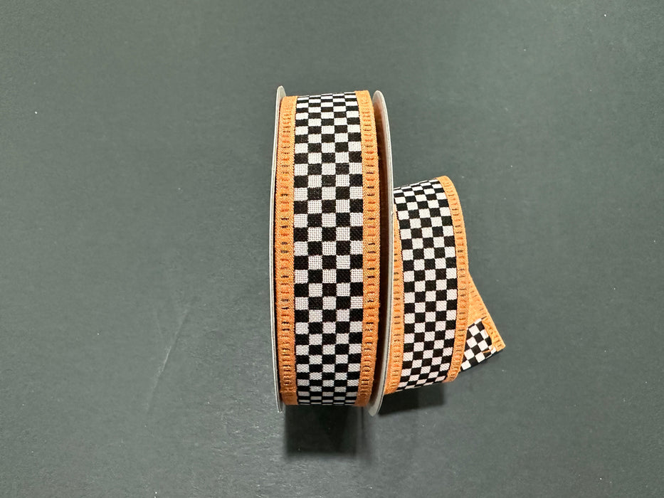 Peach Dupioni/Blk-Wht Chex Back/Thckr Wire, 1"X10Y D46632-10-23 - DecoExchange®