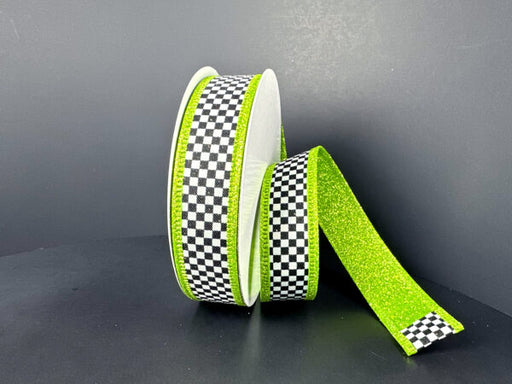 Double Sided: Black-White Checks/Lime Glitter Back-Edge, 1"X10Y D56614-10-09