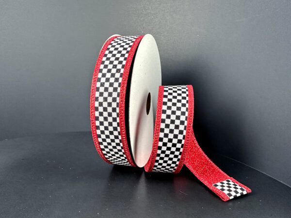 Double Sided: Black-White Checks/Red Glitter Back-Edge, 1"X10Y D56614-10-12