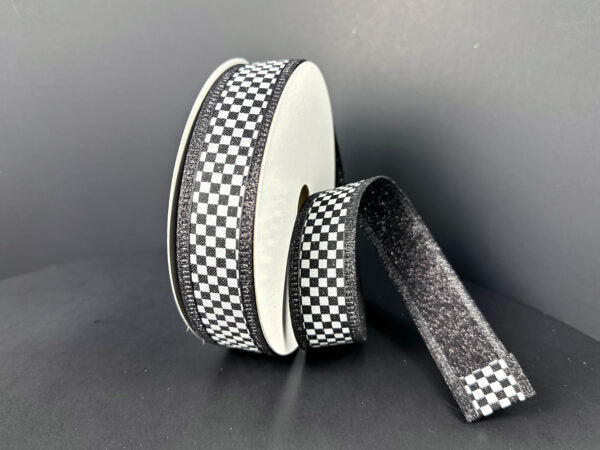 Double Sided: Black-White Checks/Black Glitter Back-Edge, 1"X10Y D56614-10-21
