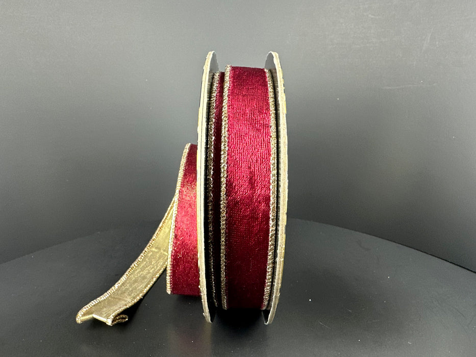 Burgundy Lush Velvet/Gold Metallic Back, 1"X10Y D73648-10-10