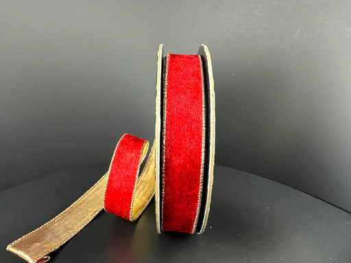 Red Lush Velvet/Gold Metallic Back, 1"X10Y D73648-10-12