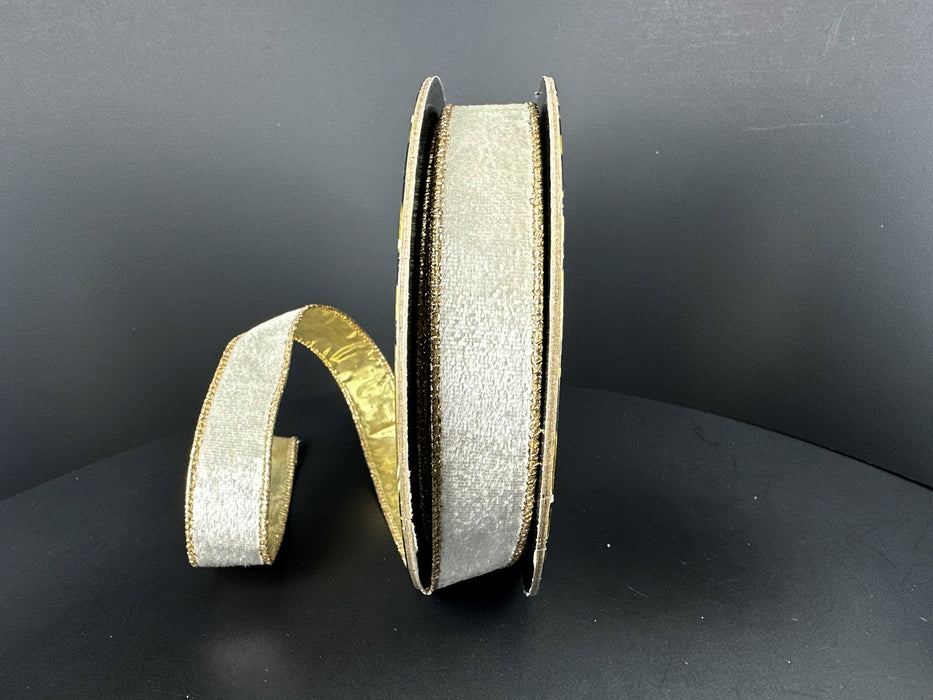 Ivory Lush Velvet/Gold Metallic Back, 1"X10Y D73648-10-18