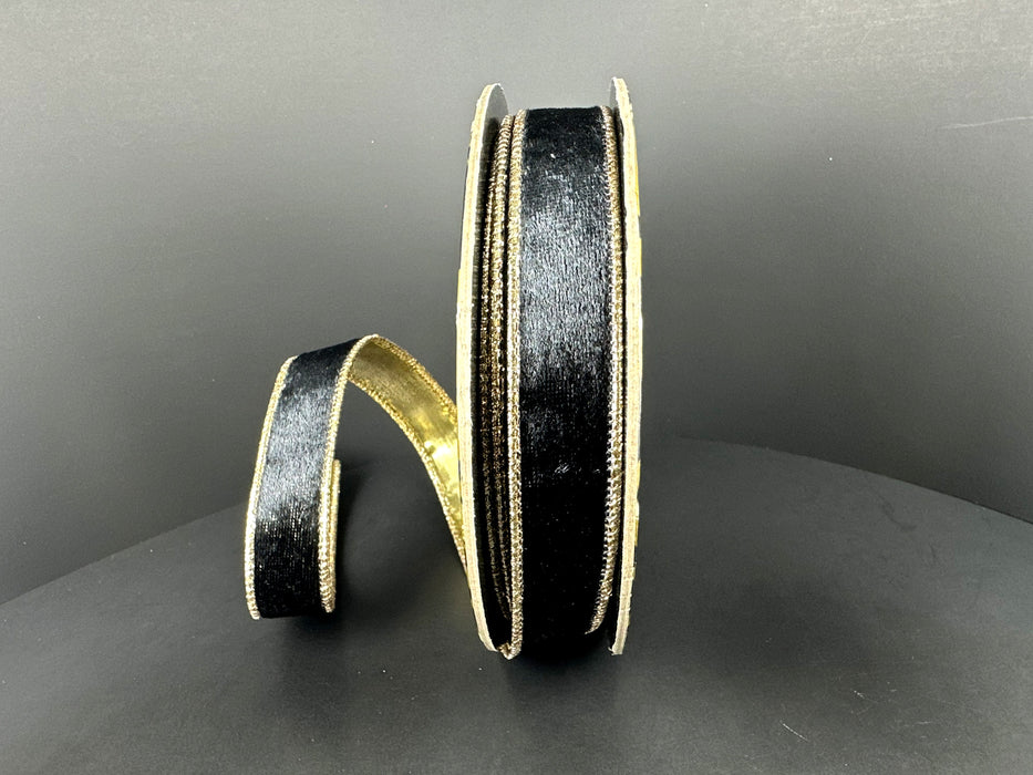 Black Lush Velvet/Gold Metallic Back, 1"X10Y D73648-10-21