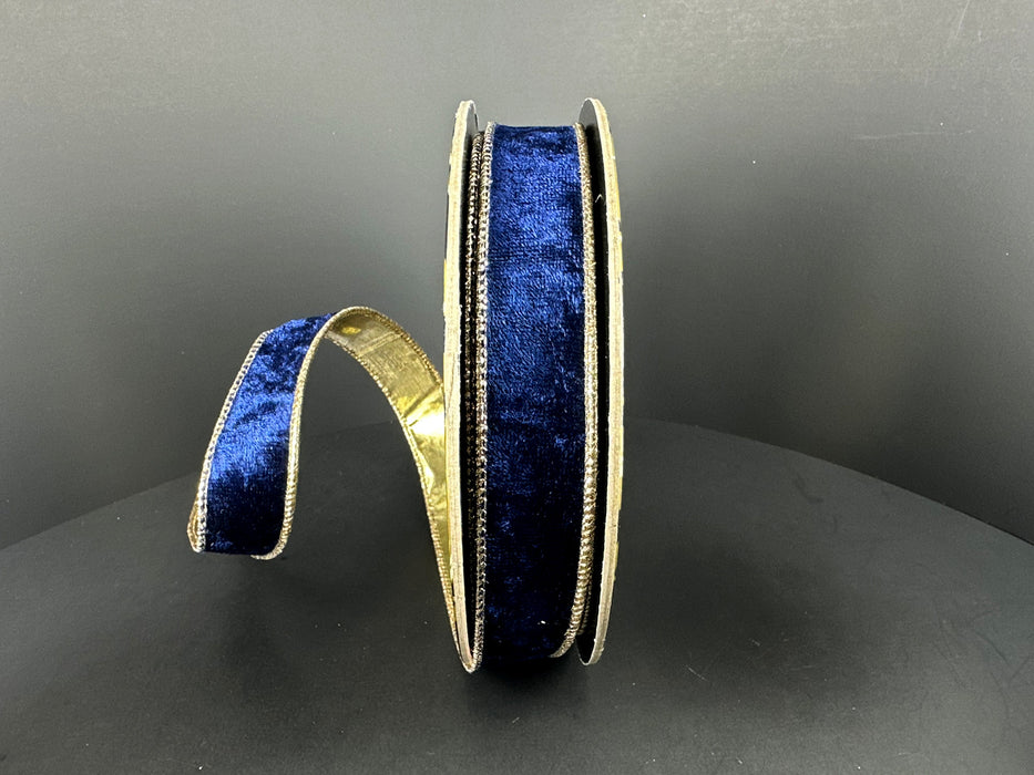 Navy Lush Velvet/Gold Metallic Back, 1"X10Y D73648-10-27