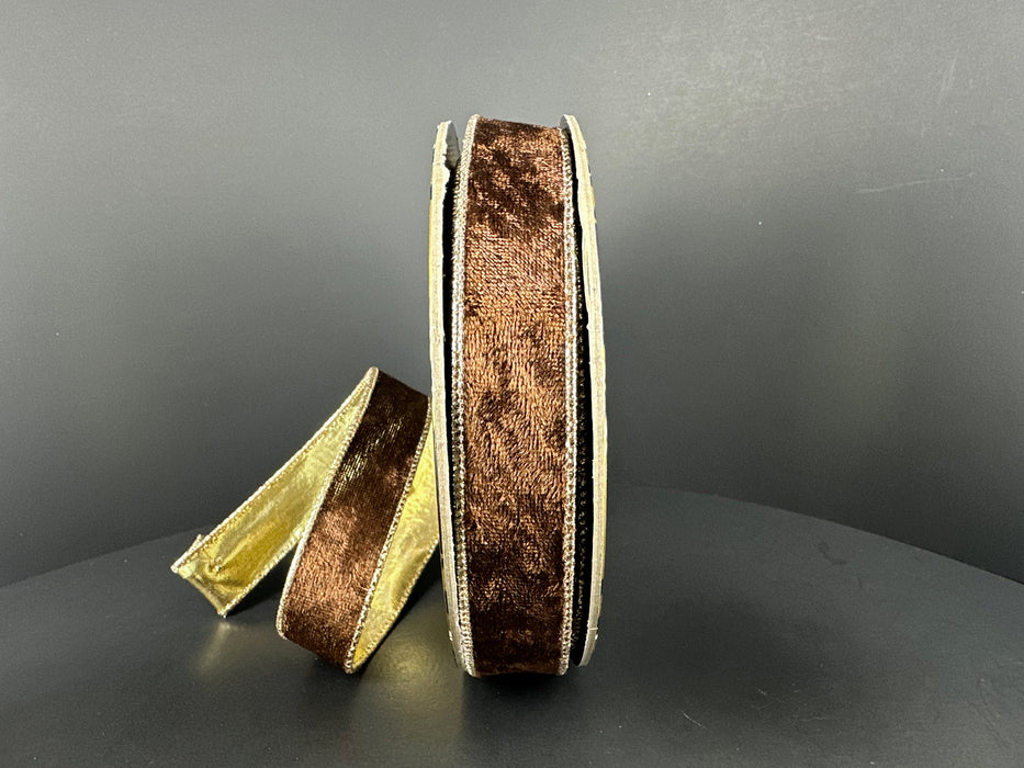 Chocolate Lush Velvet/Gold Metallic Back, 1"X10Y D73648-10-38