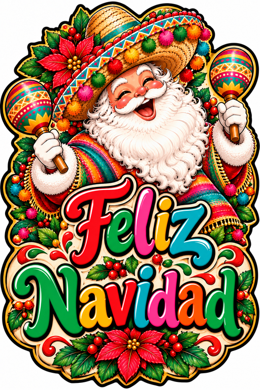 Feliz Navidad Sombrero Santa with Maracas, DBJ-W-0125, 14in Sign For Wreath, Wood Wreath Sign - DecoExchange®