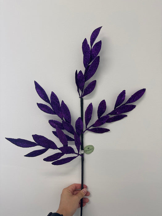 30" Glitter Laurel Leaf Spray MTH13327-PURP - DecoExchange®