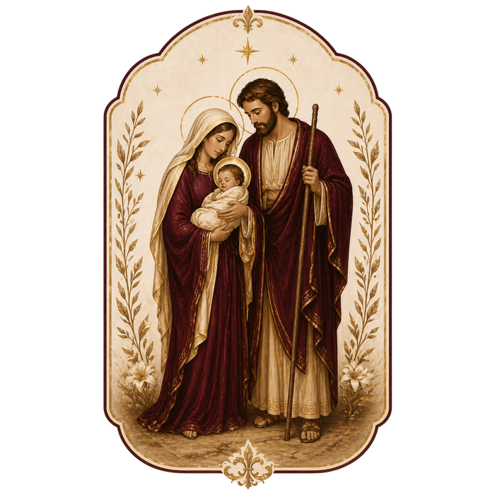 Burgandy Holy Family Christmas Sign, DBJ-W-0002, 12in Sign For Wreath, Wood Wreath Sign