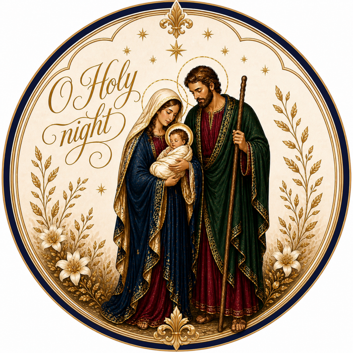 Round Holy Family Christmas Sign, DBJ-W-0005, 12in Sign For Wreath, Wood Wreath Sign