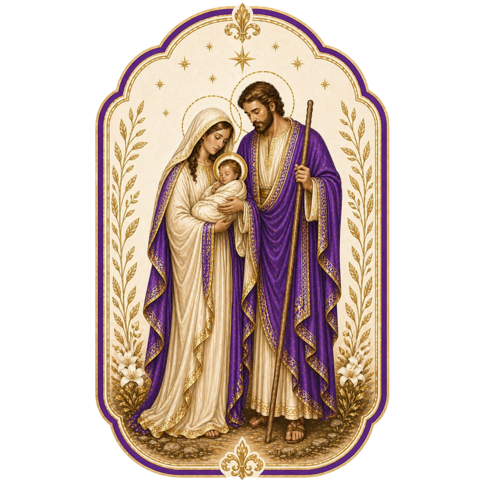 Purple Holy Family Christmas Sign, DBJ-W-0006, 12in Sign For Wreath, Wood Wreath Sign