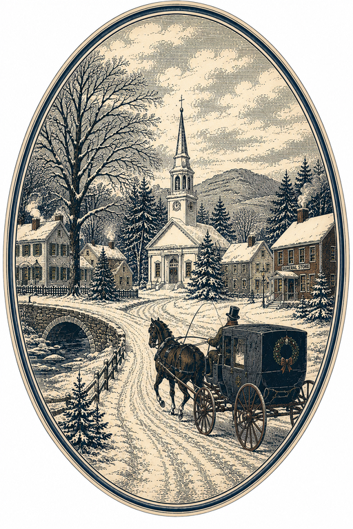 Winter Village Horse Carriage Oval, DBJ-W-0010, DBJ-W, 12in Sign For Wreath, Wood Wreath Sign