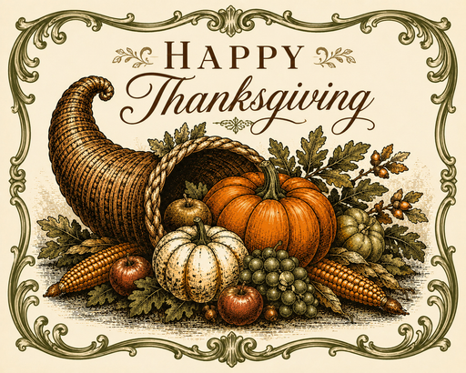 Happy Thanksgiving Cornucopia, DBJ-W-0011, DBJ-W, 12in Sign For Wreath, Wood Wreath Sign