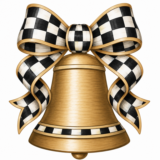 Gold Bell Black Check Bow, DBJ-W-0012, DBJ-W, 12in Sign For Wreath, Wood Wreath Sign