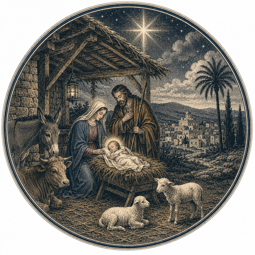Nativity Round, DBJ-W-0013, DBJ-W, 12in Sign For Wreath, Wood Wreath Sign