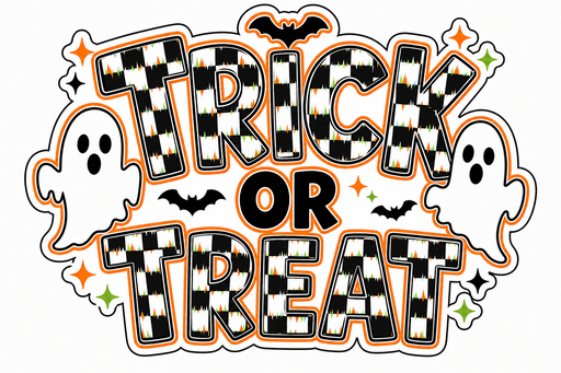 Trick or Treat Ghosts Checkered, DBJ-W-0015, DBJ-W, 12in Sign For Wreath, Wood Wreath Sign