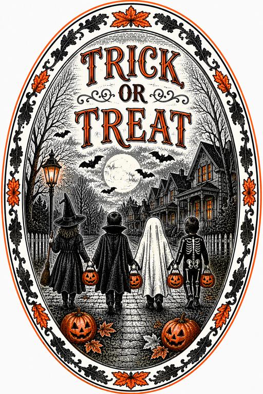 Trick or Treat Kids Street Oval, DBJ-W-0016, DBJ-W, 12in Sign For Wreath, Wood Wreath Sign
