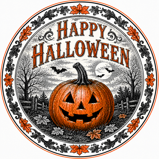 Happy Halloween Round Jack-O-Lantern, DBJ-W-0017, DBJ-W, 12in Sign For Wreath, Wood Wreath Sign
