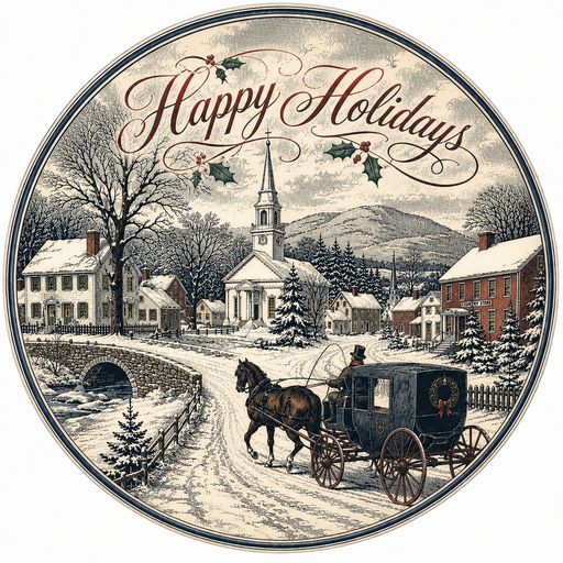Happy Holidays Winter Village Round, DBJ-W-0021, DBJ-W, 12in Sign For Wreath, Wood Wreath Sign