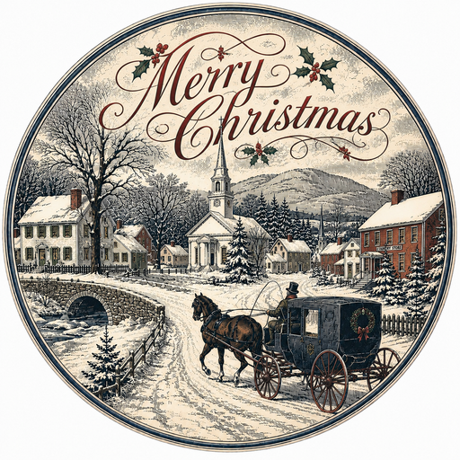 Merry Christmas Winter Village Round, DBJ-W-0023, DBJ-W, 12in Sign For Wreath, Wood Wreath Sign