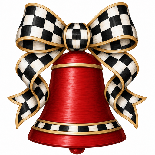 Red Bell Black Check Bow, DBJ-W-0025, DBJ-W, 12in Sign For Wreath, Wood Wreath Sign