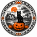 Halloween Black Cat Toile Round, DBJ-W-0028, DBJ-W, 12in Sign For Wreath, Wood Wreath Sign
