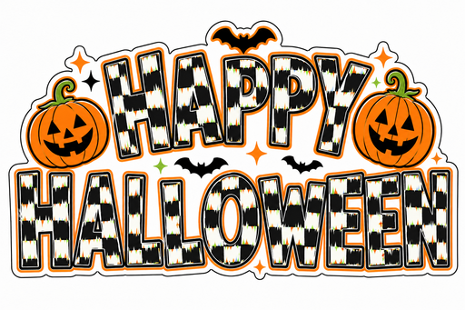 Happy Halloween Checkered Pumpkins, DBJ-W-0030, DBJ-W, 12in Sign For Wreath, Wood Wreath Sign