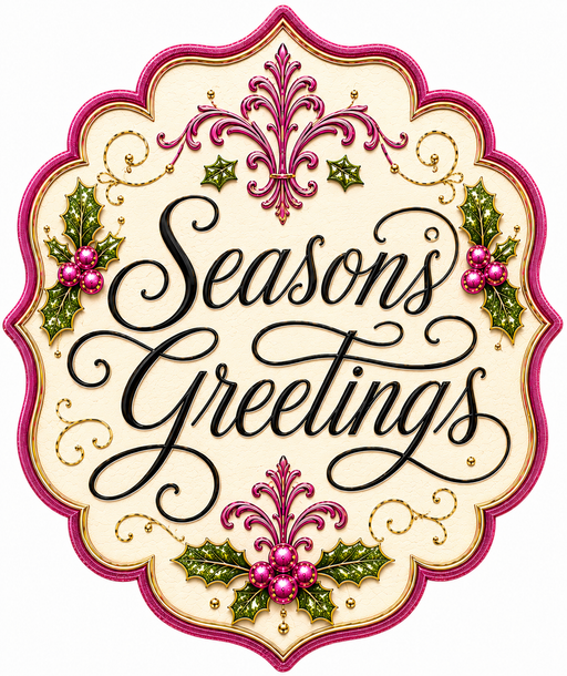 Pink Seasons Greetings, Christmas Sign, Winter Sign, DBJ-W-0036, 12in Sign For Wreath, Wood Wreath Sign