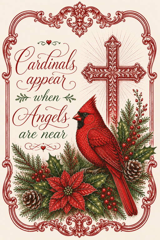 Cardinal Sign, Angels appear, Christmas Sign, Winter Sign, DBJ-W-0038, 12in Sign For Wreath, Wood Wreath Sign