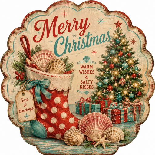 Merry Christmas, Beach Christmas Sign, DBJ-W-0041, 12in Wood Sign For Wreath