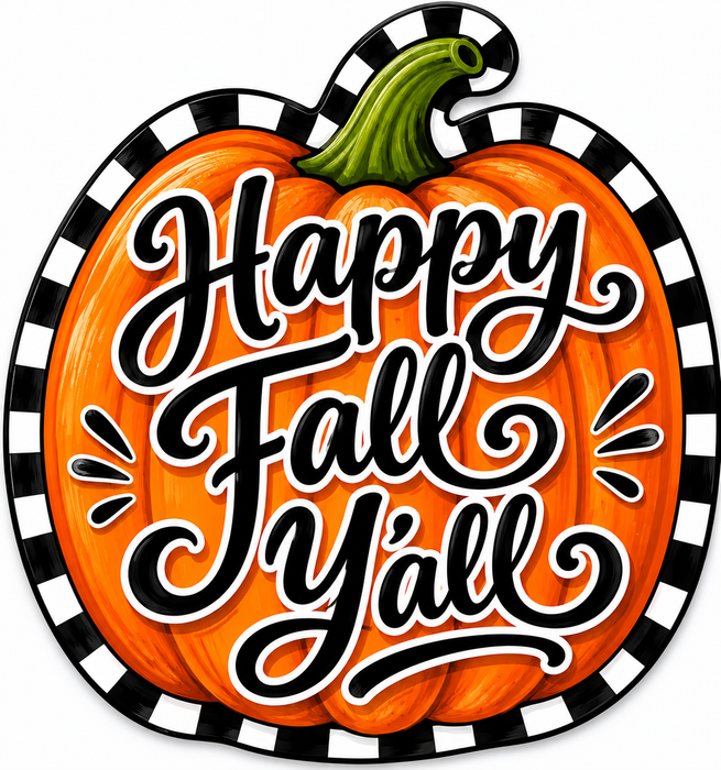 Happy Fall Y'all Pumpkin Check, DBJ-W-0051, 12in Sign For Wreath, Wood Wreath Sign - DecoExchange®