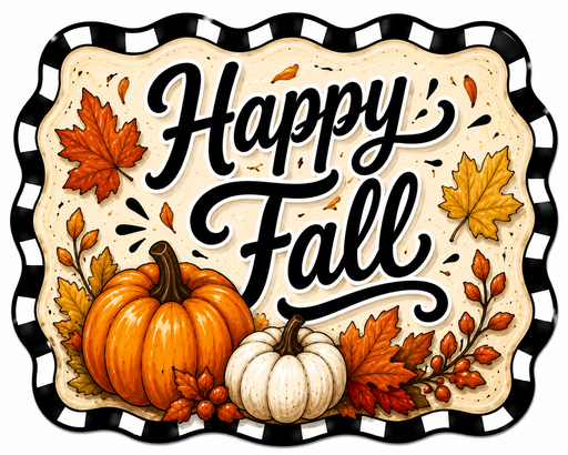 Happy Fall Check Marquee, DBJ-W-0052, 12in Sign For Wreath, Wood Wreath Sign - DecoExchange®
