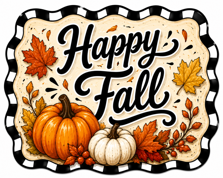 Happy Fall Check Marquee, DBJ-W-0052, 12in Sign For Wreath, Wood Wreath Sign - DecoExchange®