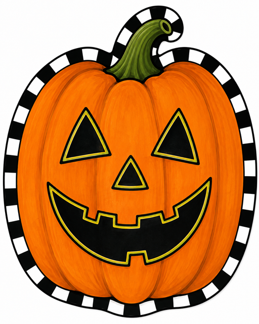 Jack-O-Lantern Check, DBJ-W-0053, 22in Door Hanger, Wood Door Hanger - DecoExchange®